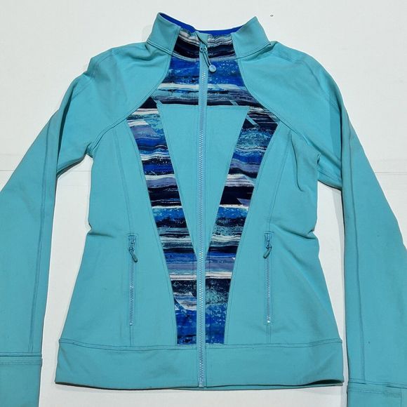 Lululemon Ivivva Perfect Your Practice Girls 12/14  Colorful Full Zip Blue Gym‎ - Picture 1 of 7